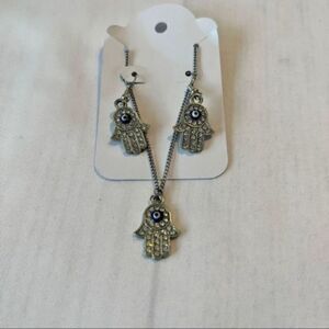 Hasma Dangle Earrings and Matching Necklace in Silver